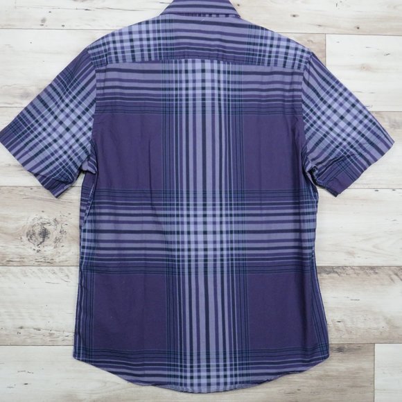Alfani* Men's Short Sleeve Button Down Slim Fit Shirt‎ Size Large Purple Pattern - Picture 2 of 8
